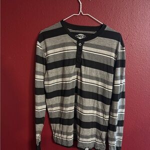 American Eagle Outfitters Black and Gray Striped Henley